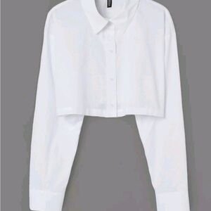 White Cropped Button Shirt